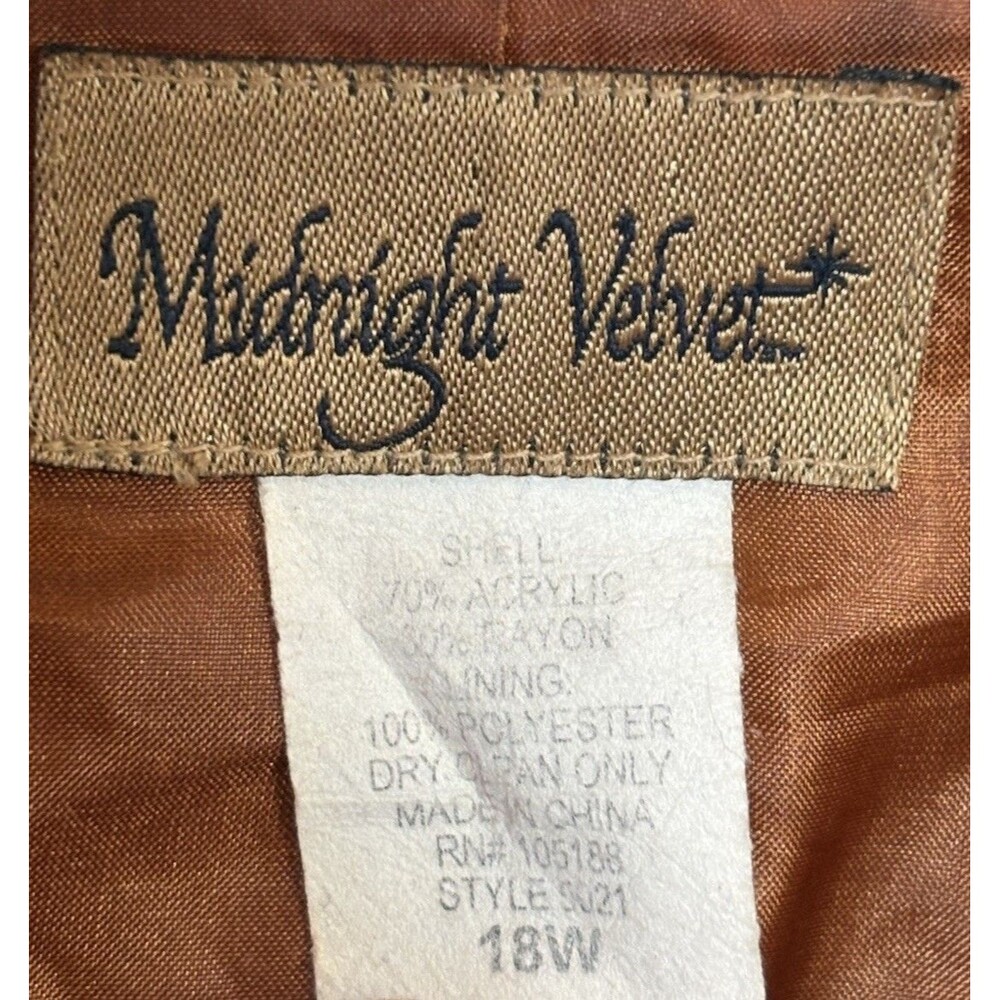 Vtg Midnight Velvet Tweed Plaid Blazer Jacket Women's 18W Orange Burgundy Autumn - Picture 3 of 5